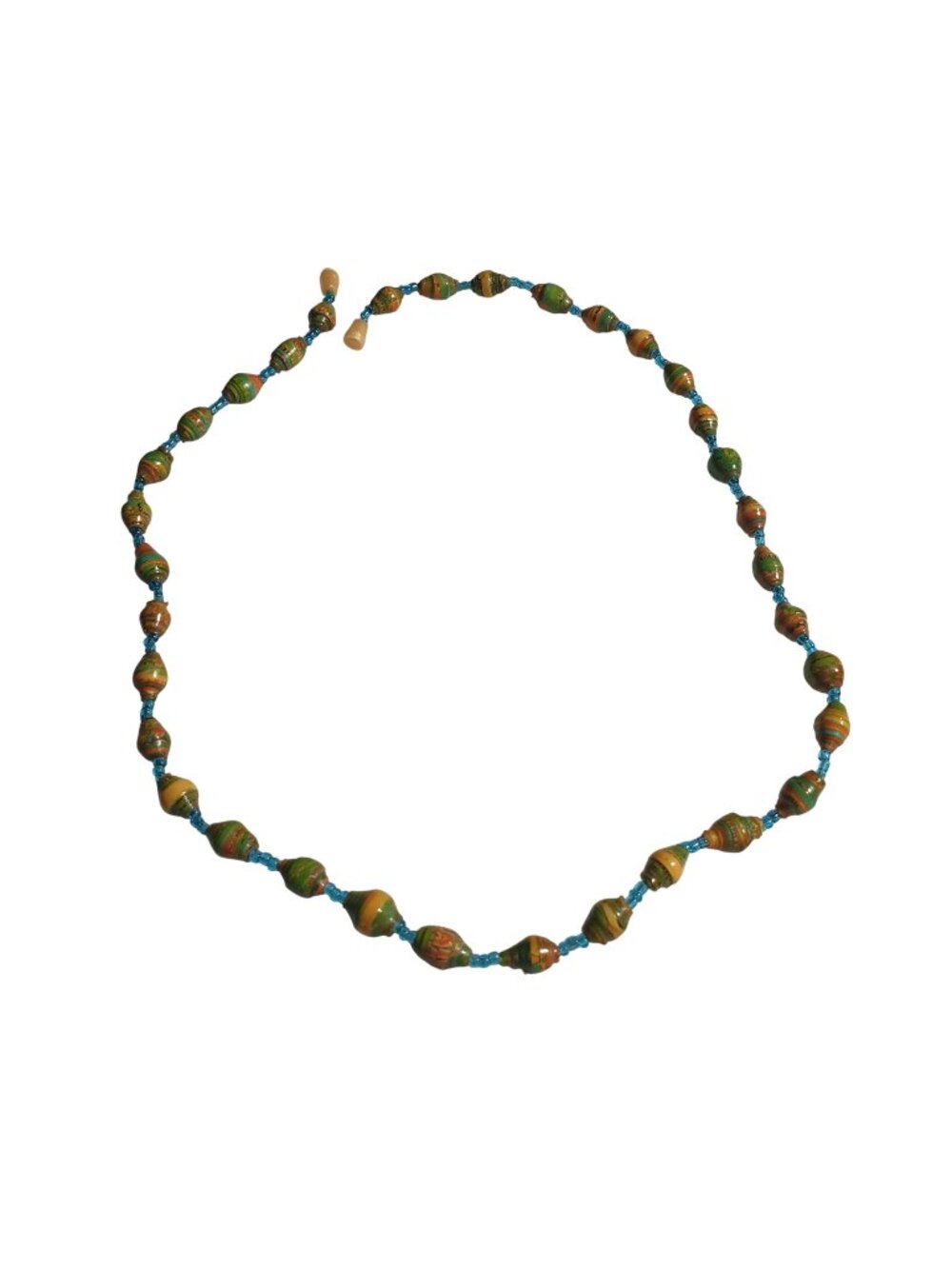 Boho Beach Core Recycled Paper Bead Necklace Multicolor Handmade Jewelry Eco